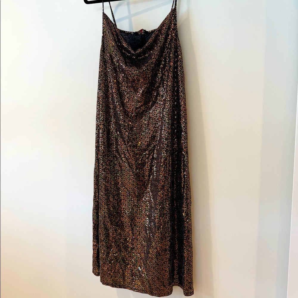 Yours Exclusive Sequin Cowl Neck Midi in Rose Gold